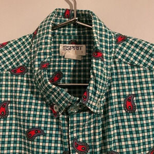 ESPRIT kids vintage paisley & checkered cotton button down. 10-11 boys. Rare!!!!